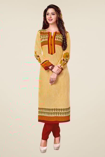 Salwar Studio Yellow & Red Floral Print Unstitched Kurti Salwar Studio Yellow & Red Floral Print Unstitched Kurti