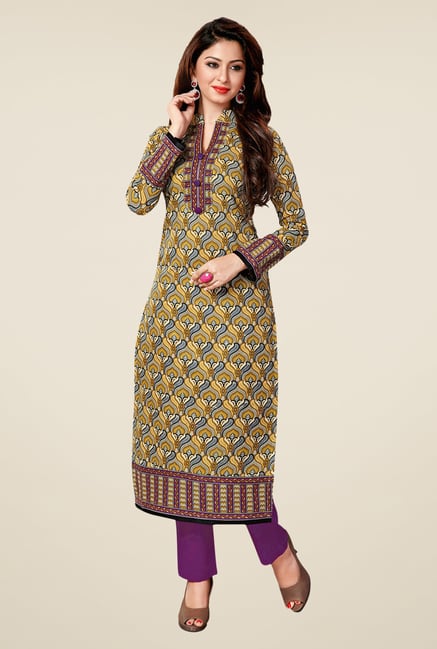 Salwar Studio Olive & Purple Cotton Printed Unstitched Kurti Salwar Studio Olive & Purple Cotton Printed Unstitched Kurti