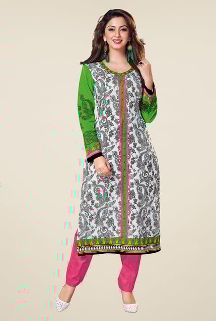 Salwar Studio White & Green Cotton Printed Unstitched Kurti Salwar Studio White & Green Cotton Printed Unstitched Kurti