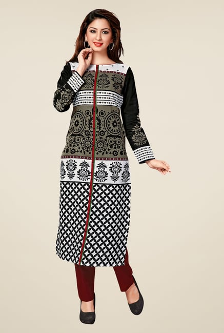 Salwar Studio Black Cotton Printed Unstitched Kurti Salwar Studio Black Cotton Printed Unstitched Kurti