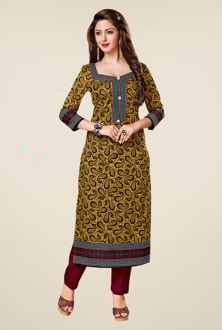 Salwar Studio Mustard & Black Paisley Print Unstitched Kurti Salwar Studio Mustard & Black Paisley Print Unstitched Kurti