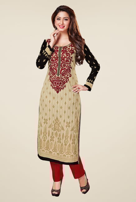 Salwar Studio Beige & Black Embroidered Unstitched Kurti Salwar Studio Beige & Black Embroidered Unstitched Kurti