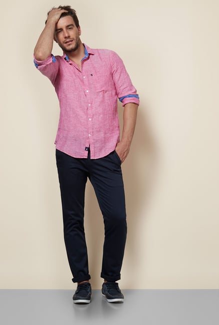 Provogue Pink Slim Fit Linen Shirt Provogue Pink Slim Fit Linen Shirt