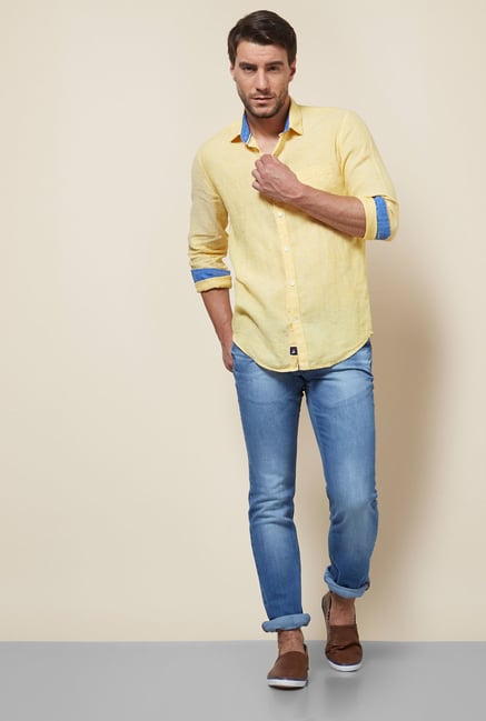 Provogue Yellow Slim Fit Linen Shirt Provogue Yellow Slim Fit Linen Shirt