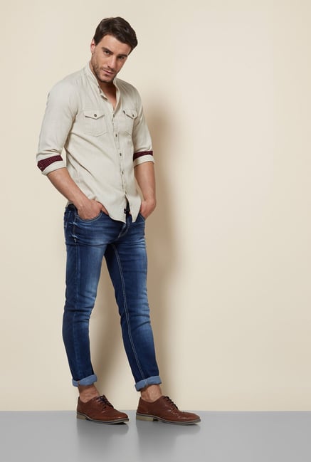 Provogue Beige Slim Fit Shirt Provogue Beige Slim Fit Shirt
