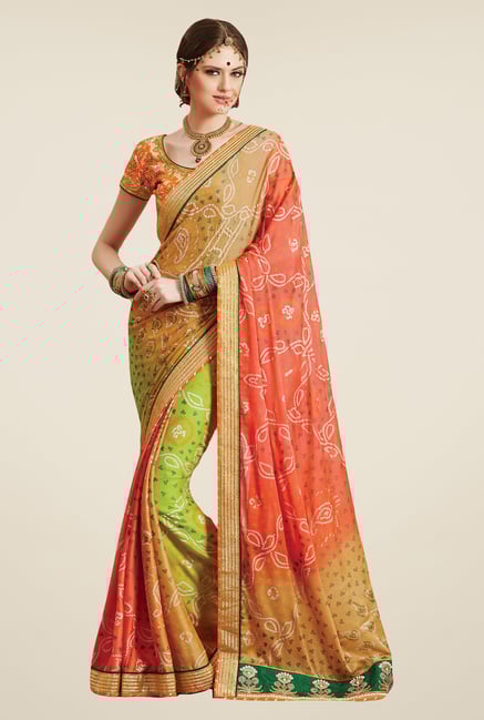 Salwar Studio Multicolor Georgette Bandhej Saree Salwar Studio Multicolor Georgette Bandhej Saree