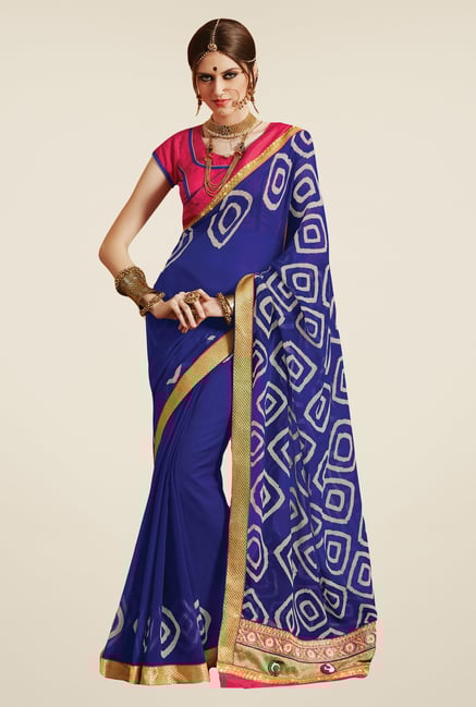 Salwar Studio Blue & Pink Georgette Bandhej Saree Salwar Studio Blue & Pink Georgette Bandhej Saree