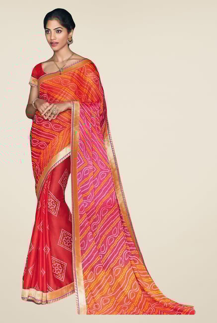 Salwar Studio Red & Orange Georgette Bandhej Saree Salwar Studio Red & Orange Georgette Bandhej Saree
