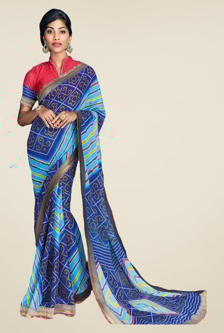 Salwar Studio Blue Georgette Bandhej Saree Salwar Studio Blue Georgette Bandhej Saree