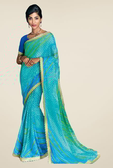 Salwar Studio Aqua Blue Georgette Bandhej Saree Salwar Studio Aqua Blue Georgette Bandhej Saree