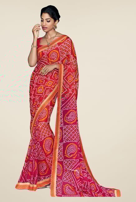 Salwar Studio Orange & Pink Georgette Bandhej Saree Salwar Studio Orange & Pink Georgette Bandhej Saree
