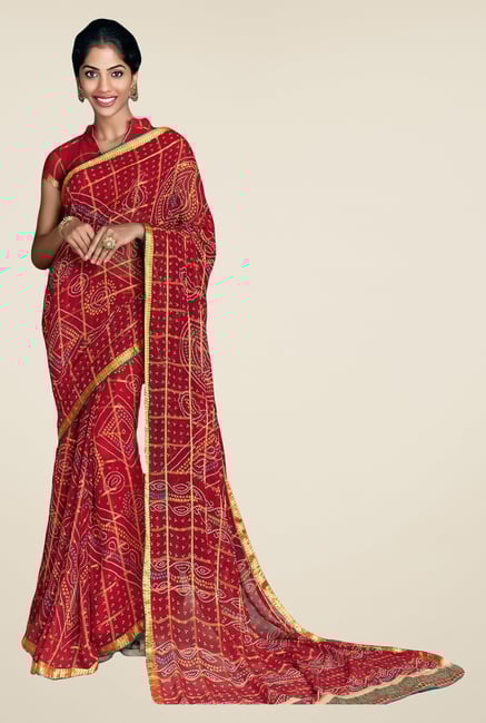 Salwar Studio Red Georgette Bandhej Saree Salwar Studio Red Georgette Bandhej Saree