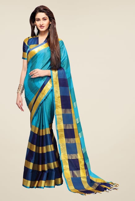 Salwar Studio Aqua Blue Striped Saree Salwar Studio Aqua Blue Striped Saree
