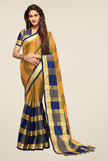 Salwar Studio Marigold & Blue Saree Salwar Studio Marigold & Blue Saree