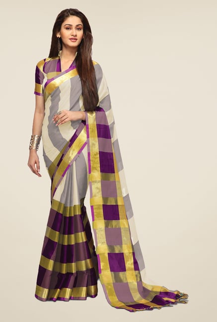 Salwar Studio Purple & Cream Saree Salwar Studio Purple & Cream Saree