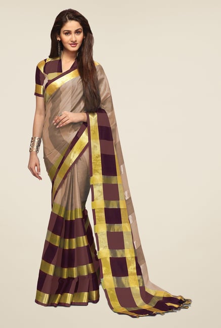 Salwar Studio Beige & Brown Saree Salwar Studio Beige & Brown Saree