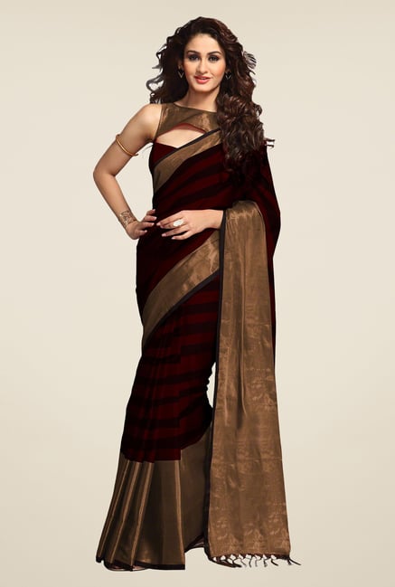 Salwar Studio Deep Red Striped Saree Salwar Studio Deep Red Striped Saree