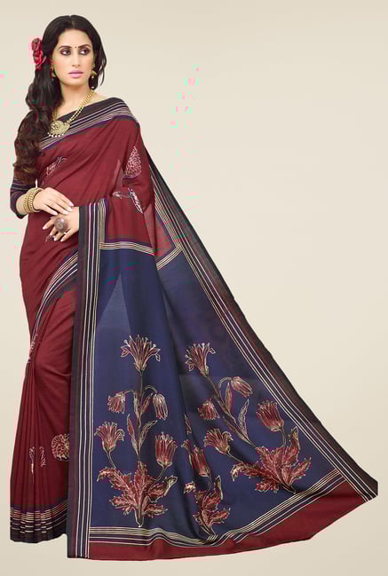Salwar Studio Wine Red & Navy Valkalam Bhagalpuri Silk Saree Salwar Studio Wine Red & Navy Valkalam Bhagalpuri Silk Saree