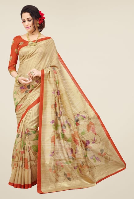 Salwar Studio Beige & Orange Valkalam Bhagalpuri Silk Saree Salwar Studio Beige & Orange Valkalam Bhagalpuri Silk Saree