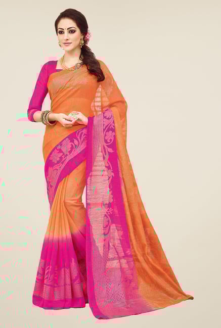 Salwar Studio Orange & Pink Valkalam Bhagalpuri Silk Saree Salwar Studio Orange & Pink Valkalam Bhagalpuri Silk Saree