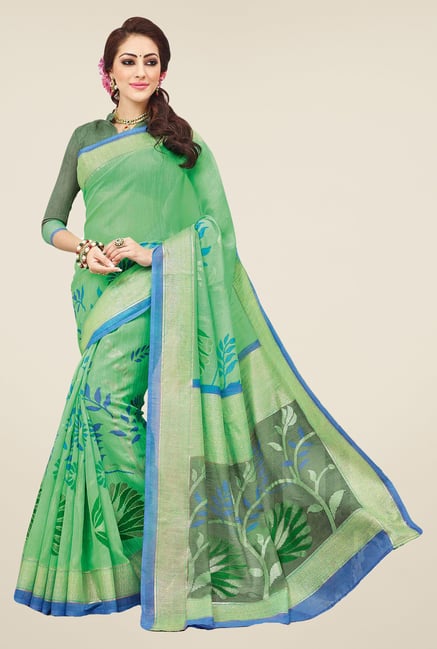 Salwar Studio Green Valkalam Bhagalpuri Silk Saree Salwar Studio Green Valkalam Bhagalpuri Silk Saree