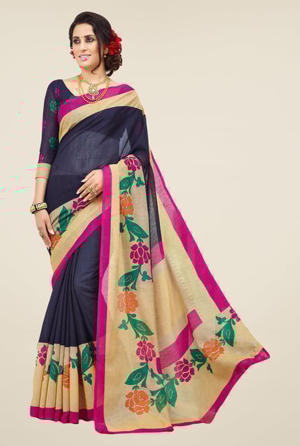Salwar Studio Navy & Pink Valkalam Bhagalpuri Silk Saree Salwar Studio Navy & Pink Valkalam Bhagalpuri Silk Saree