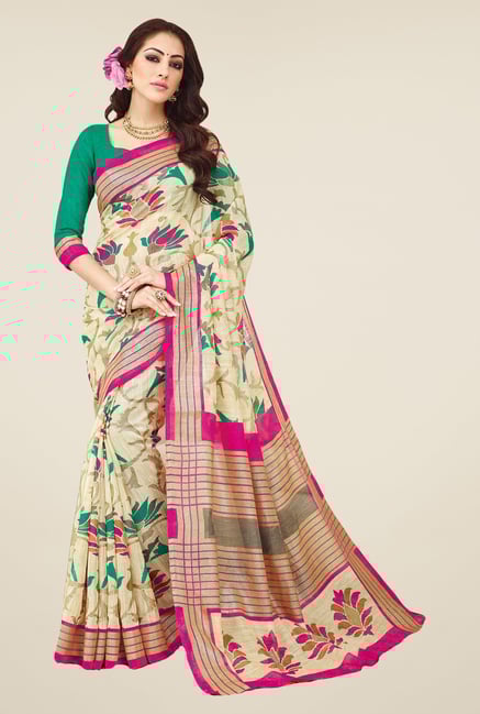 Salwar Studio Beige & Pink Valkalam Bhagalpuri Silk Saree Salwar Studio Beige & Pink Valkalam Bhagalpuri Silk Saree