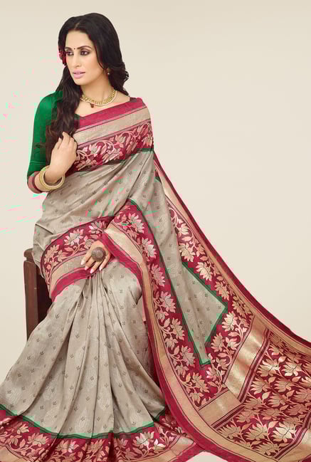 Salwar Studio Beige & Wine Valkalam Bhagalpuri Silk Saree Salwar Studio Beige & Wine Valkalam Bhagalpuri Silk Saree