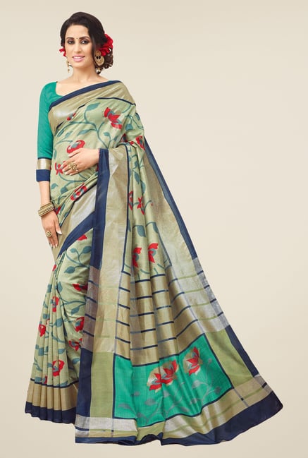 Salwar Studio Green Valkalam Bhagalpuri Silk Saree Salwar Studio Green Valkalam Bhagalpuri Silk Saree
