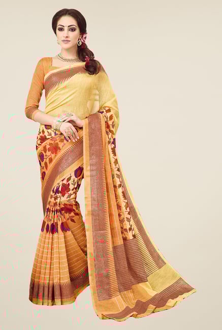 Salwar Studio Yellow & Orange Valkalam Bhagalpuri Silk Saree Salwar Studio Yellow & Orange Valkalam Bhagalpuri Silk Saree