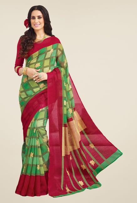 Salwar Studio Green & Maroon Valkalam Bhagalpuri Silk Saree Salwar Studio Green & Maroon Valkalam Bhagalpuri Silk Saree