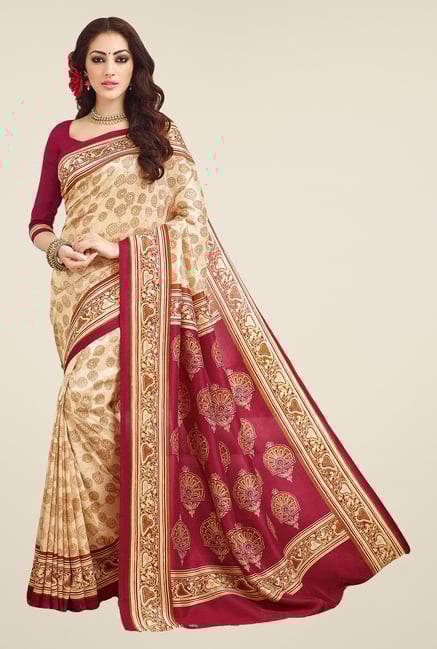 Salwar Studio Beige & Wine Valkalam Bhagalpuri Silk Saree Salwar Studio Beige & Wine Valkalam Bhagalpuri Silk Saree