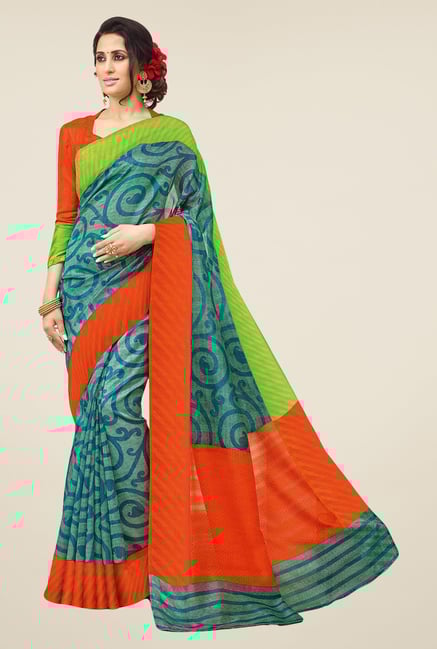 Salwar Studio Green & Orange Valkalam Bhagalpuri Silk Saree Salwar Studio Green & Orange Valkalam Bhagalpuri Silk Saree