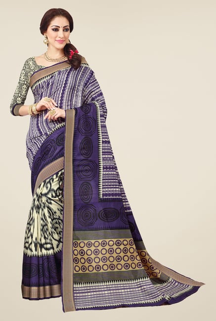 Salwar Studio Purple & Cream Valkalam Bhagalpuri Silk Saree Salwar Studio Purple & Cream Valkalam Bhagalpuri Silk Saree