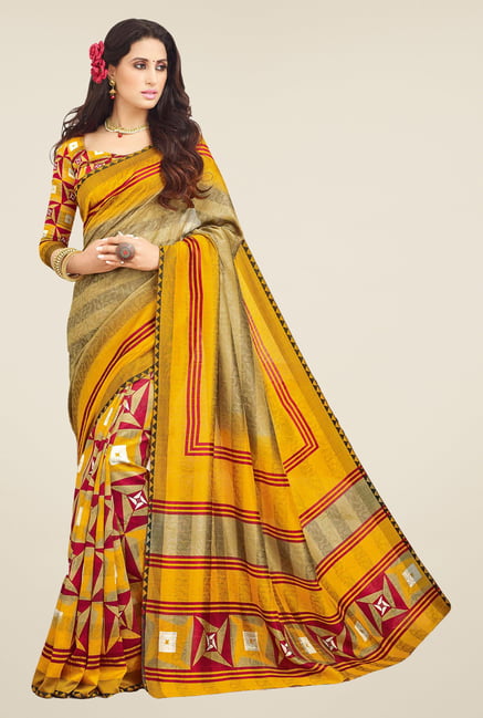 Salwar Studio Yellow & Maroon Valkalam Bhagalpuri Silk Saree Salwar Studio Yellow & Maroon Valkalam Bhagalpuri Silk Saree
