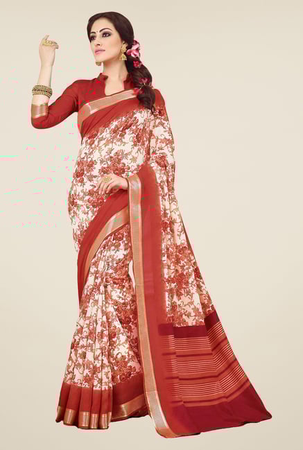 Salwar Studio Red & White Valkalam Bhagalpuri Silk Saree Salwar Studio Red & White Valkalam Bhagalpuri Silk Saree
