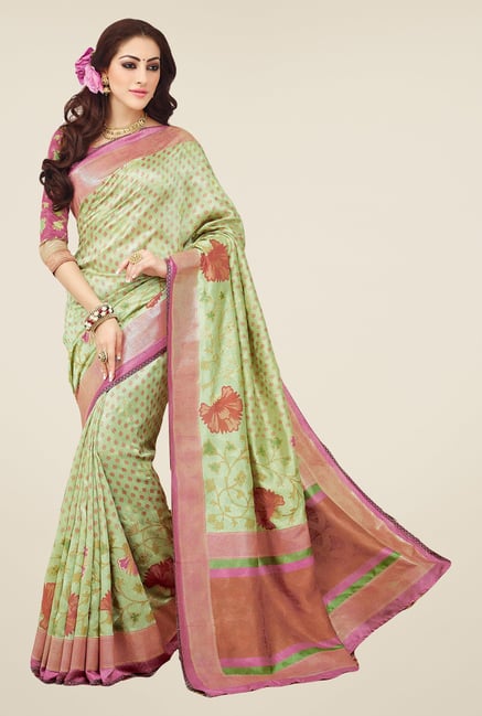 Salwar Studio Green & Pink Valkalam Bhagalpuri Silk Saree Salwar Studio Green & Pink Valkalam Bhagalpuri Silk Saree