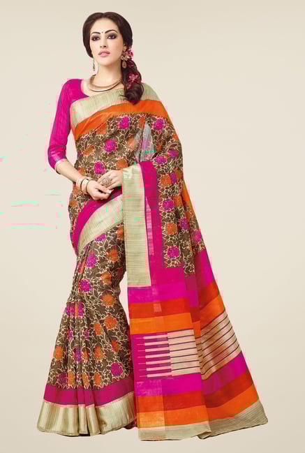Salwar Studio Orange & Pink Valkalam Bhagalpuri Silk Saree Salwar Studio Orange & Pink Valkalam Bhagalpuri Silk Saree