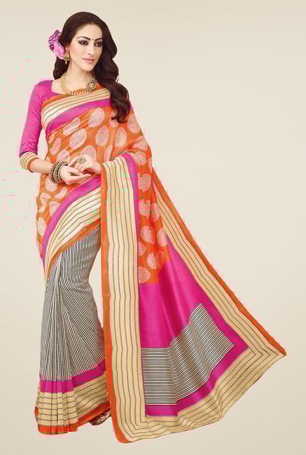 Salwar Studio Orange & Pink Valkalam Bhagalpuri Silk Saree Salwar Studio Orange & Pink Valkalam Bhagalpuri Silk Saree