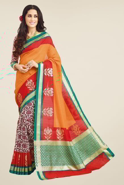 Salwar Studio Orange & Red Valkalam Bhagalpuri Silk Saree Salwar Studio Orange & Red Valkalam Bhagalpuri Silk Saree