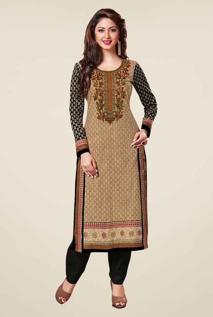 Salwar Studio Beige & Black Cotton Printed Unstitched Kurti Salwar Studio Beige & Black Cotton Printed Unstitched Kurti