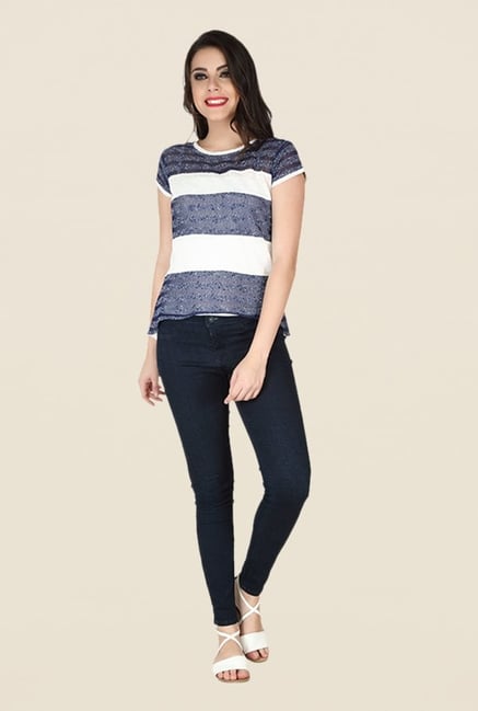 Soie Navy & Off White Embellished Top Soie Navy & Off White Embellished Top