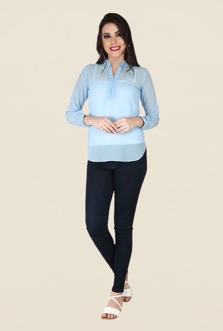 Soie Ice Blue Solid Top Soie Ice Blue Solid Top