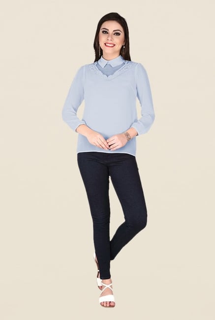Soie Ice Blue Solid Top Soie Ice Blue Solid Top