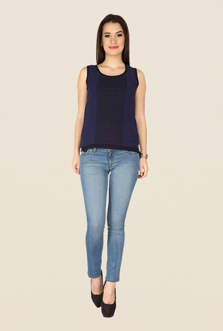 Soie Navy Printed Top Soie Navy Printed Top