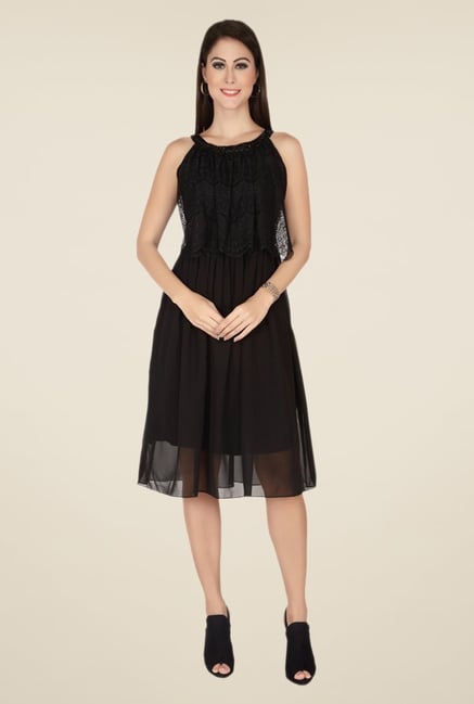 Soie Black Self Print Dress Soie Black Self Print Dress