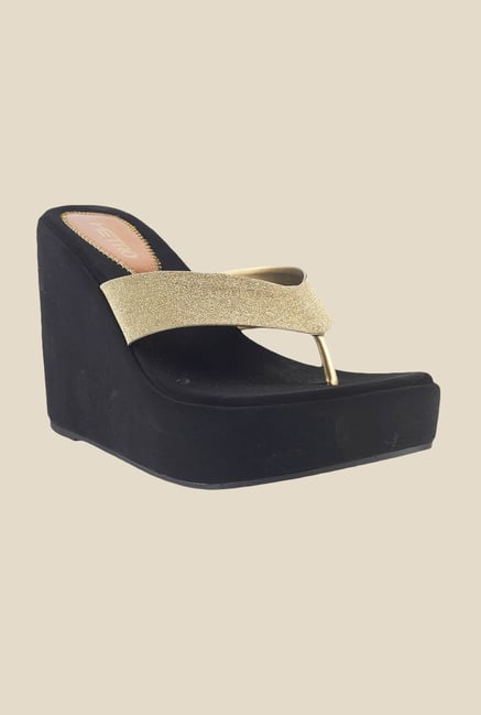 Metro Antique Gold Wedge Heeled Thong Sandals Metro Antique Gold Wedge Heeled Thong Sandals