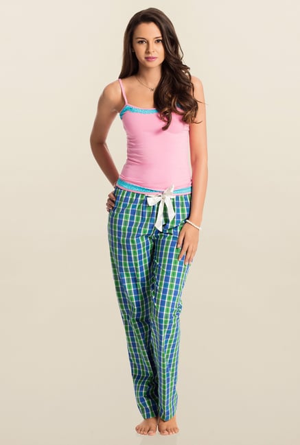 PrettySecrets Green & Cobalt Checks Pyjama PrettySecrets Green & Cobalt Checks Pyjama