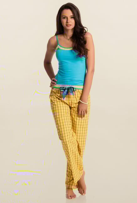 PrettySecrets Yellow & Cobalt Checks Pyjama PrettySecrets Yellow & Cobalt Checks Pyjama