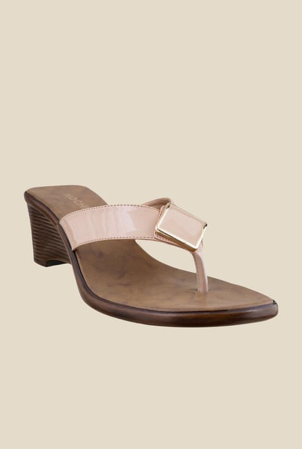 Mochi Beige Wedge Heeled Thong Sandals Mochi Beige Wedge Heeled Thong Sandals
